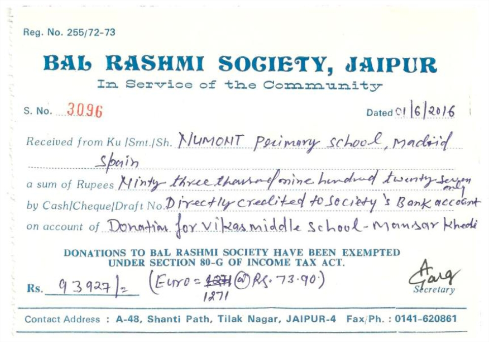 Bal Rashmi Society and Numont School of Madrid