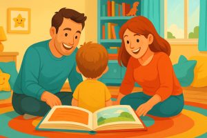 Familia leyendo cuentos y libros ideales para Early Years 